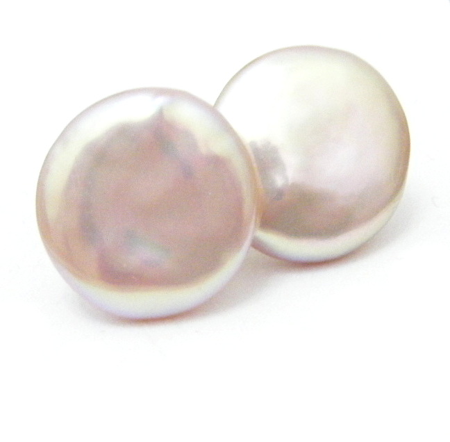 Large Pale Pink Coin Stud Earrings